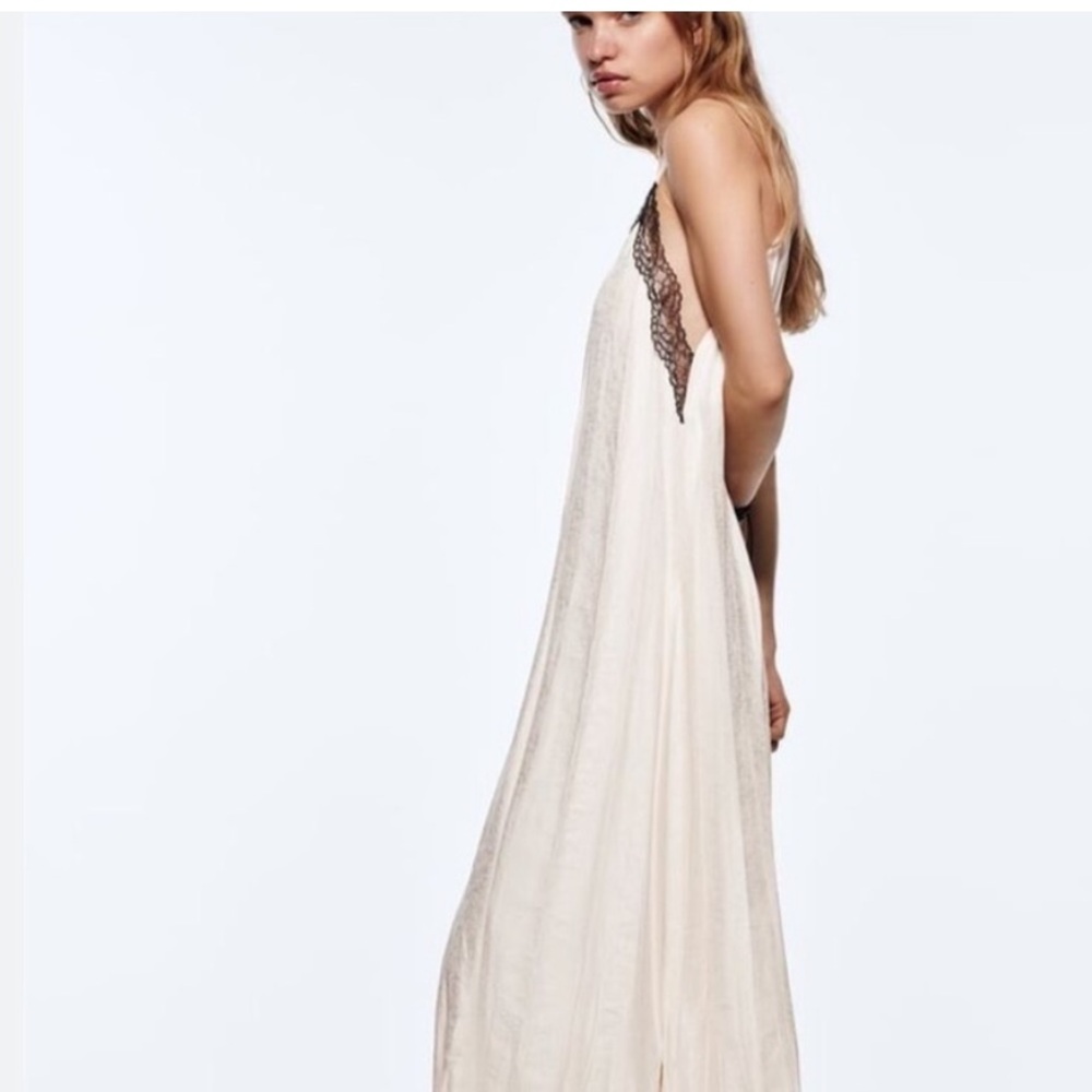 Zara Cream Textured Midi Slip Dress - Picture 2 of 3